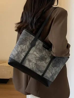 Leather Accents Denim Tote Bag
