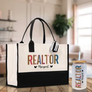 Leopard Colorful Realtor Custom Names Tote Bag Personalized Business Bag Custom Real Estate Agent Gift Bulk Business Logo Realtor Swag Bag