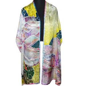 Magnolias on Yellow Jacquard Silk Wrap