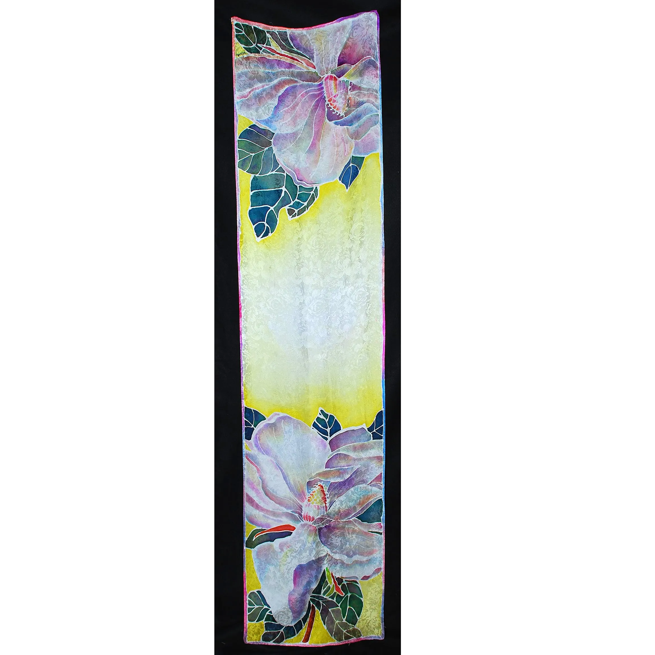Magnolias on Yellow Jacquard Silk Wrap