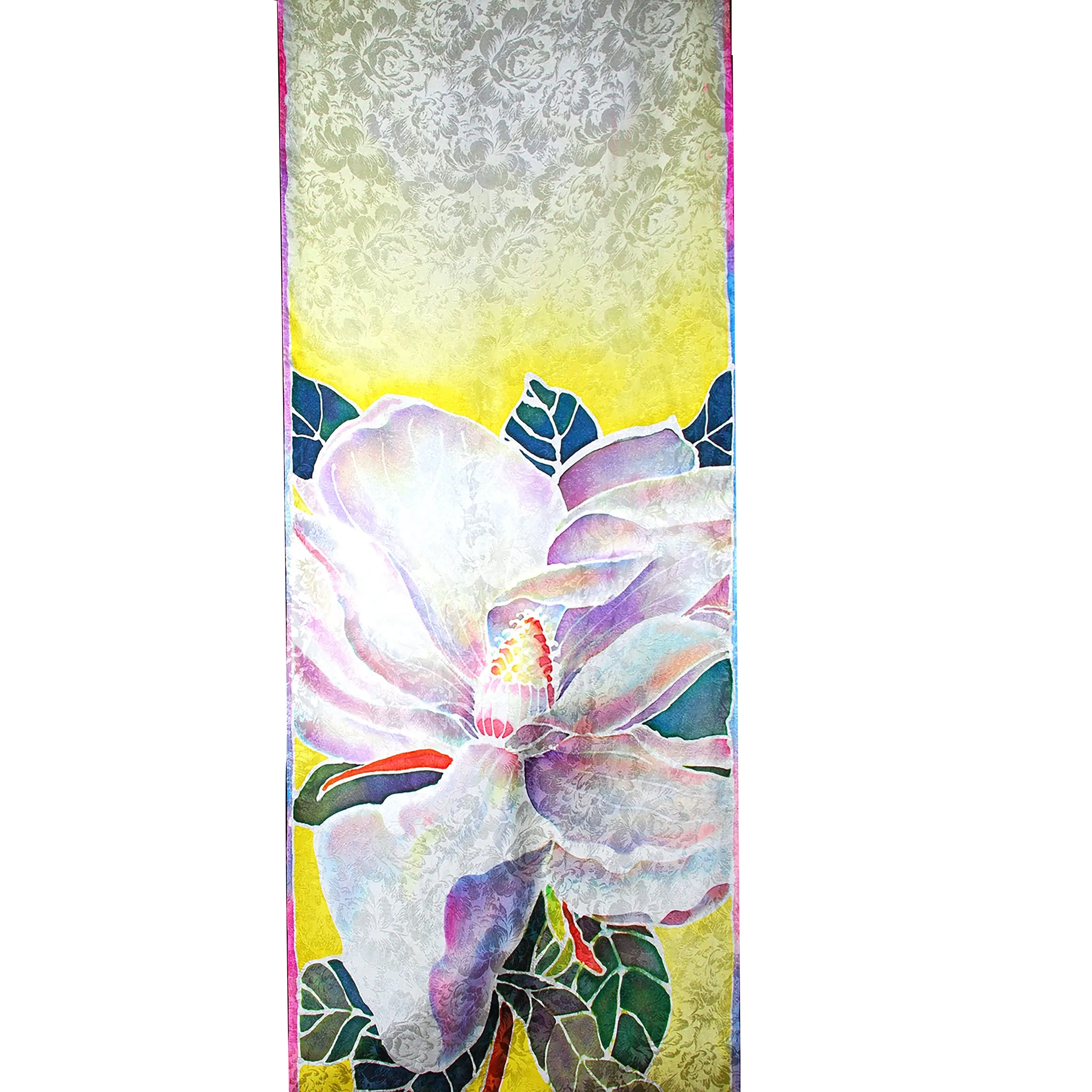 Magnolias on Yellow Jacquard Silk Wrap