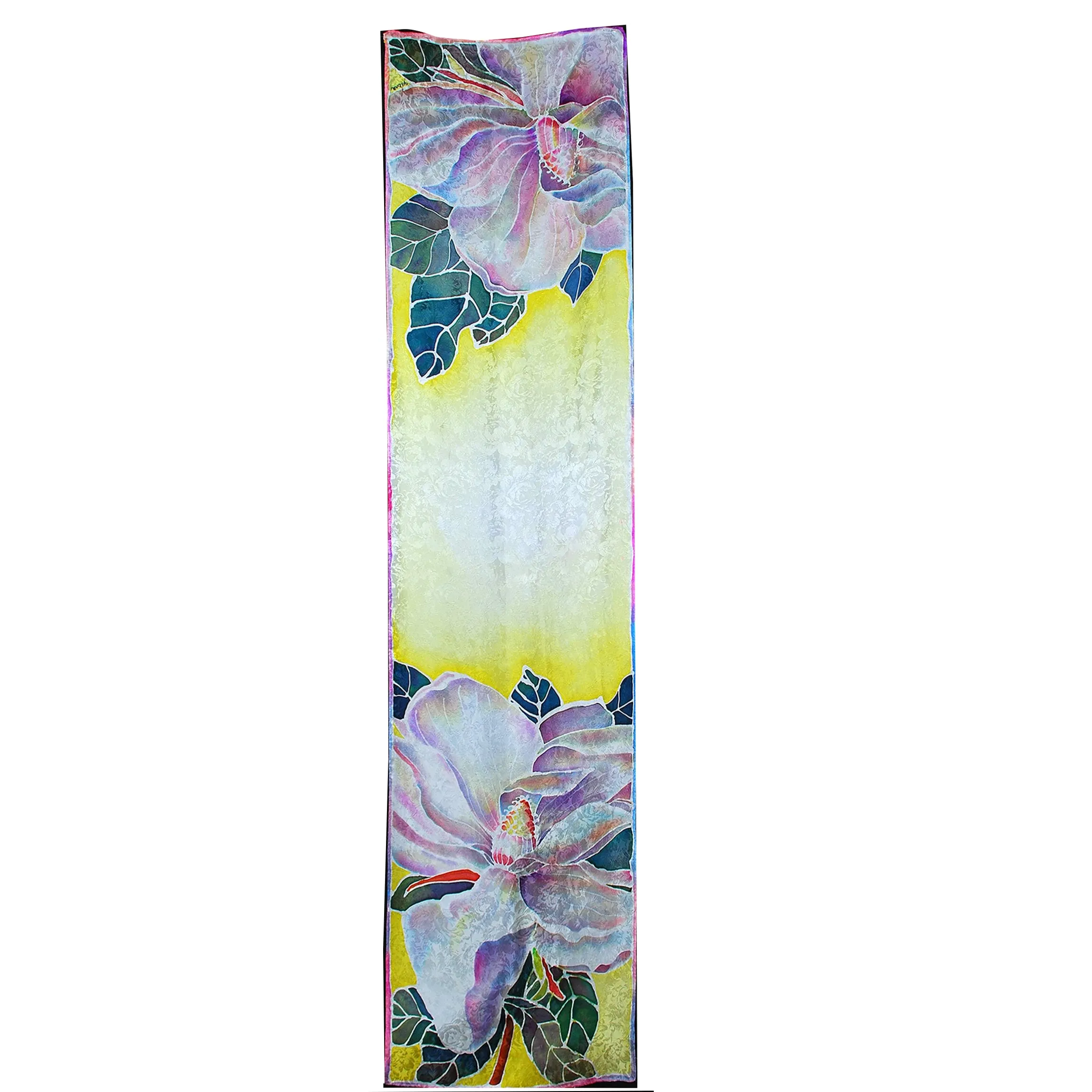 Magnolias on Yellow Jacquard Silk Wrap