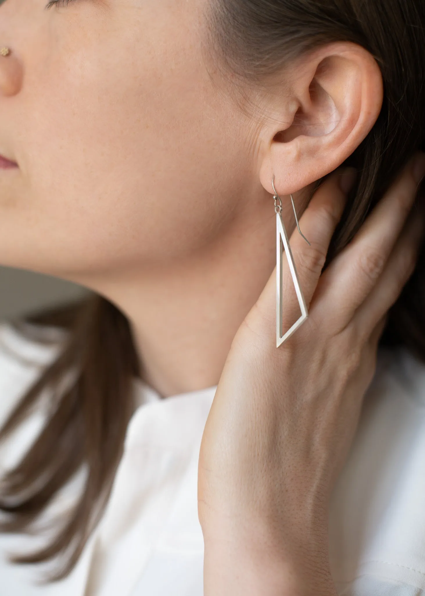 Modern Geometric Triangle Earrings in Sterling Silver