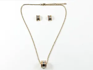 Modern Tri Color Round Ball With Greek Accent Necklace Earring Steel Set