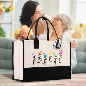 Mom Grandchild Kids Names Custom Grandma Tote Bag Grandma's Getaway Bag Personalized Grandma Gift Bag Shopping Bag Mother Day Gift (MDT1004)