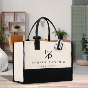 Personalization Initials Company Name Slogan Custom 100% Cotton Canvas Chic Tote Bag for Bridesmaid Anniversary Wedding Day (SDTB1005)