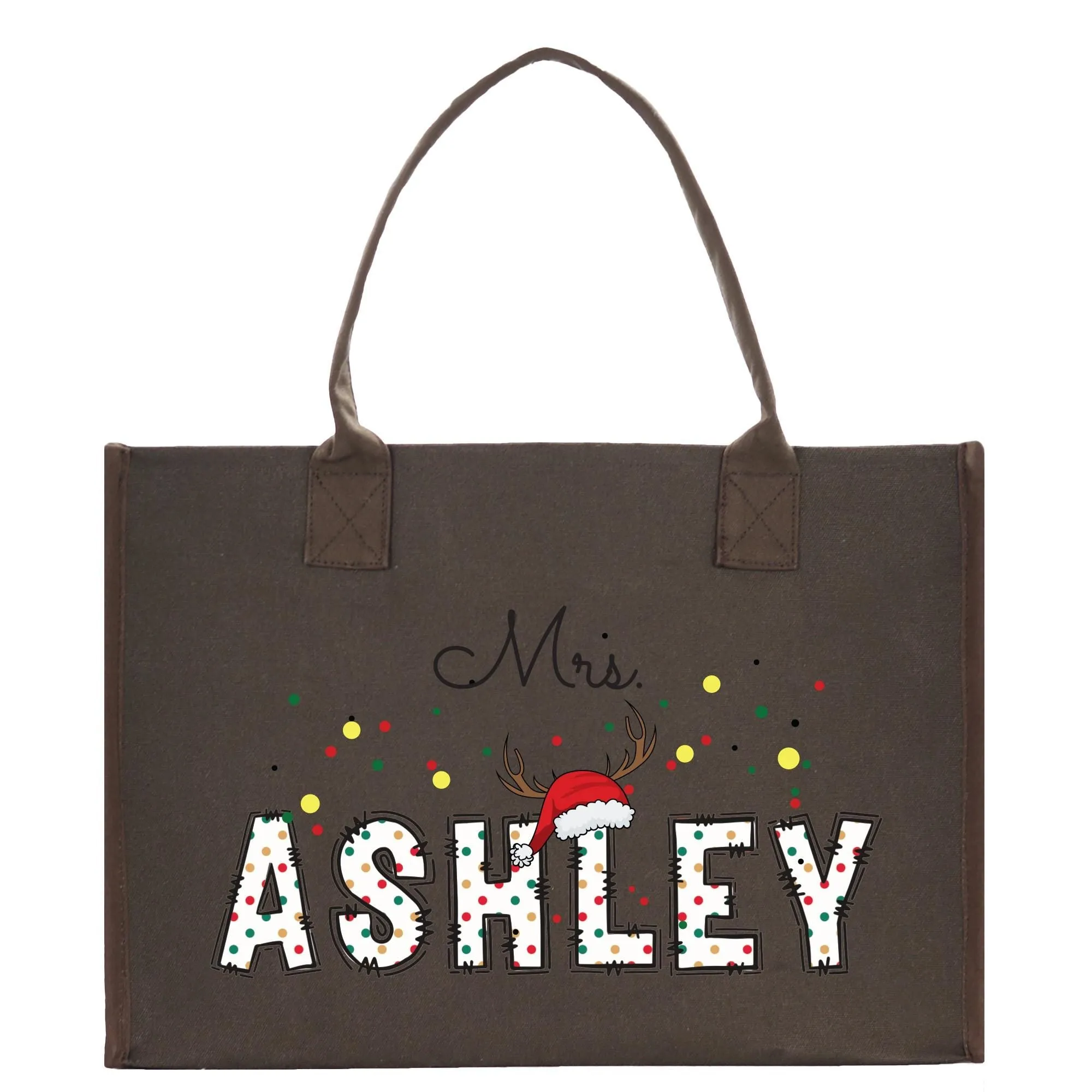 Personalized Christmas Mrs. Name Cotton Canvas Tote Bag Custom Xmas Name Holiday Gift Bag Custom Christmas Alphabet Tote Bag (CT1007)