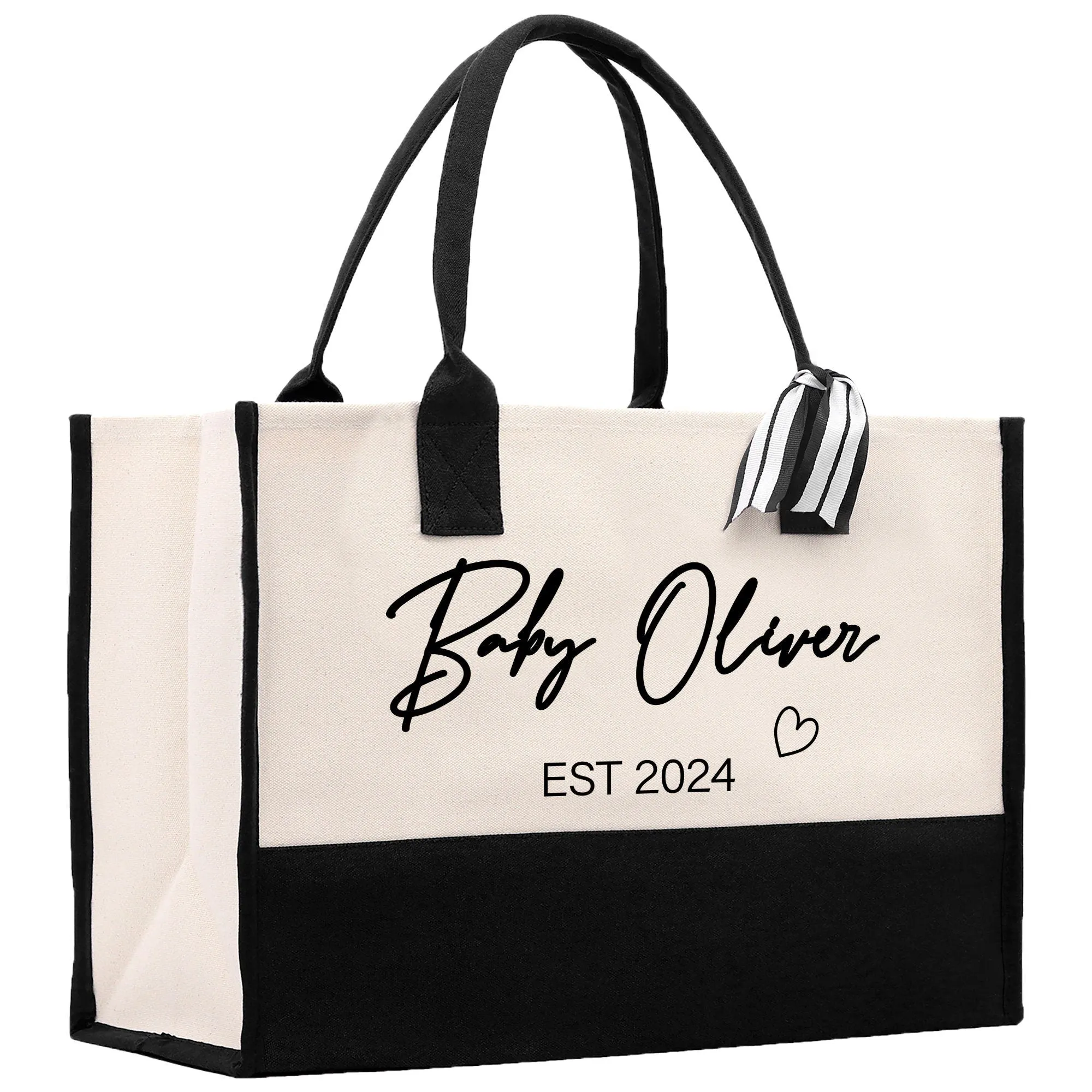 Personalized Mom and Baby Cotton Canvas Tote Bag Custom Baby Name New Mom Gift Tote Bag Baby Care Tote Baby Shower Gift New Mom Est Bag