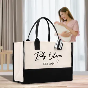 Personalized Mom and Baby Cotton Canvas Tote Bag Custom Baby Name New Mom Gift Tote Bag Baby Care Tote Baby Shower Gift New Mom Est Bag