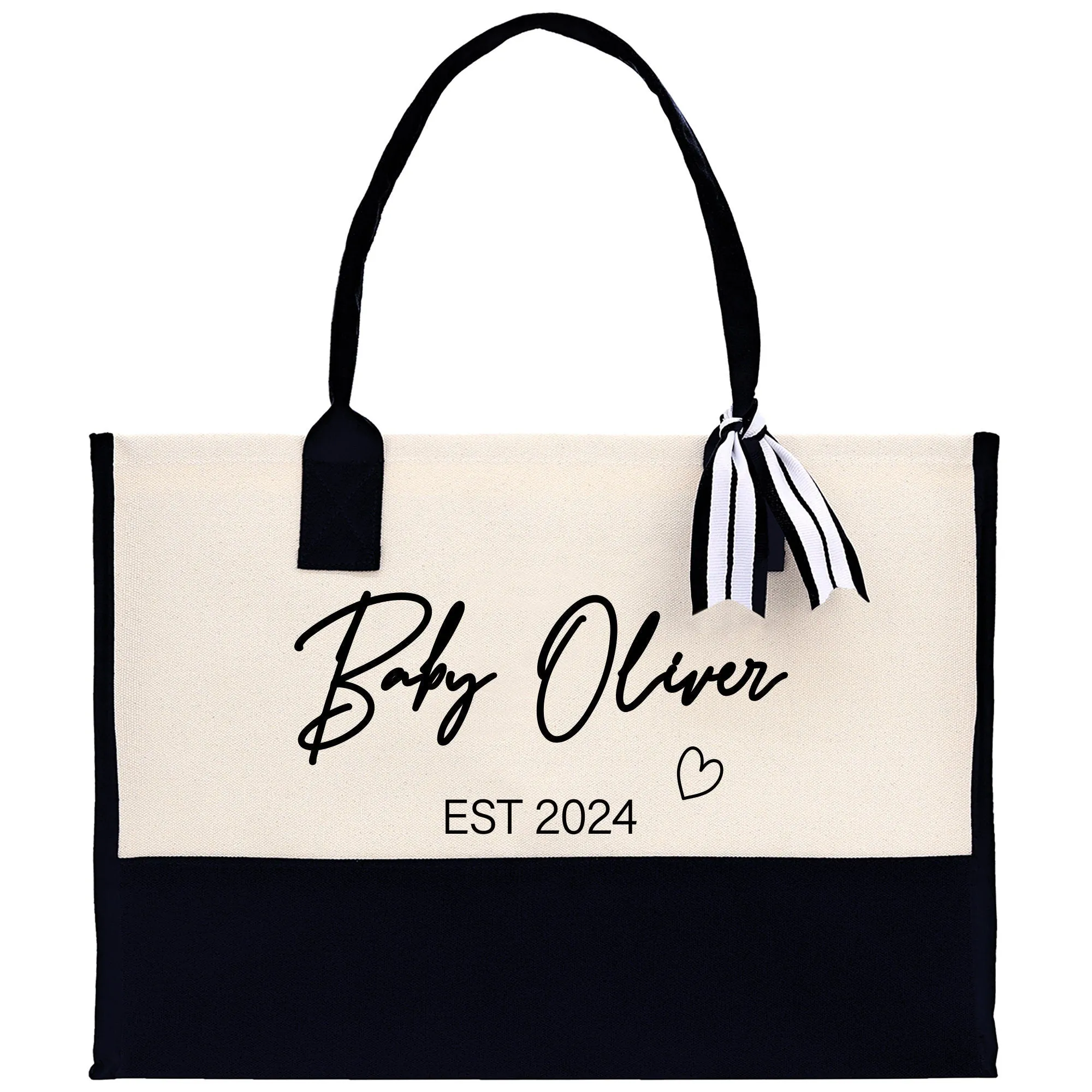 Personalized Mom and Baby Cotton Canvas Tote Bag Custom Baby Name New Mom Gift Tote Bag Baby Care Tote Baby Shower Gift New Mom Est Bag