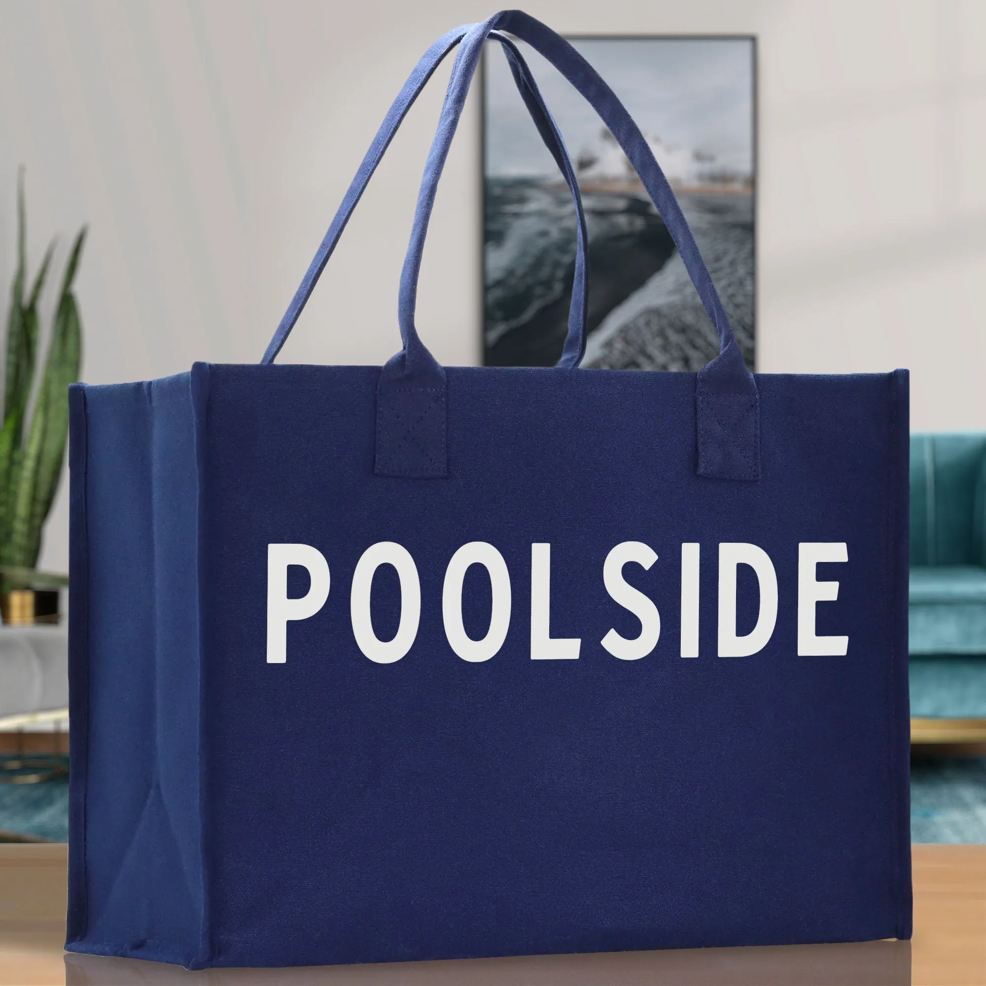Poolside Cotton Canvas Chic Beach Tote Bag Multipurpose Tote Weekender Tote Gift for Her Outdoor Tote Vacation Tote Large Beach Bag