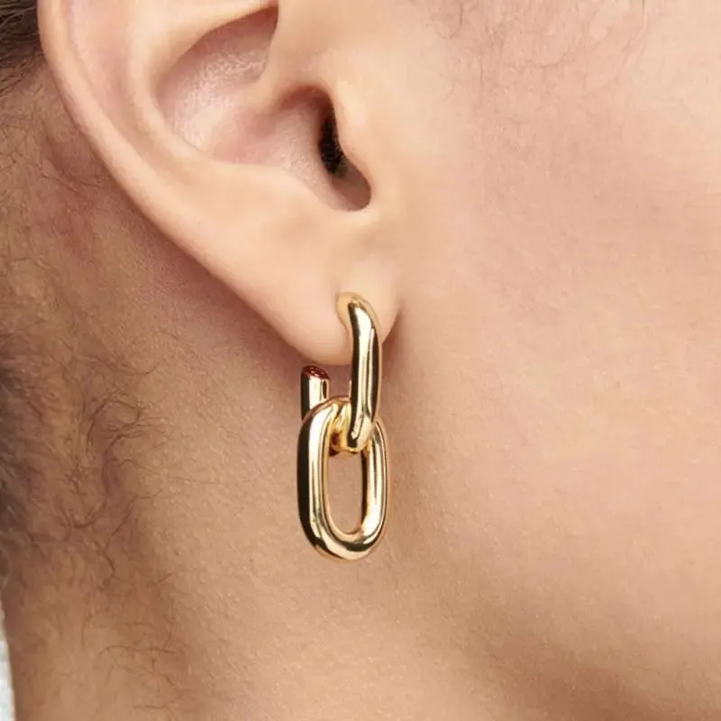 Retro Double Loop Geometric Drop Earrings  Gold and Silver