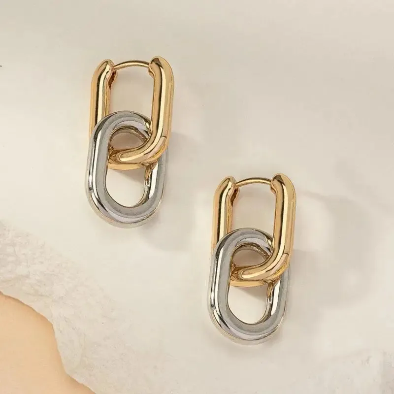 Retro Double Loop Geometric Drop Earrings  Gold and Silver