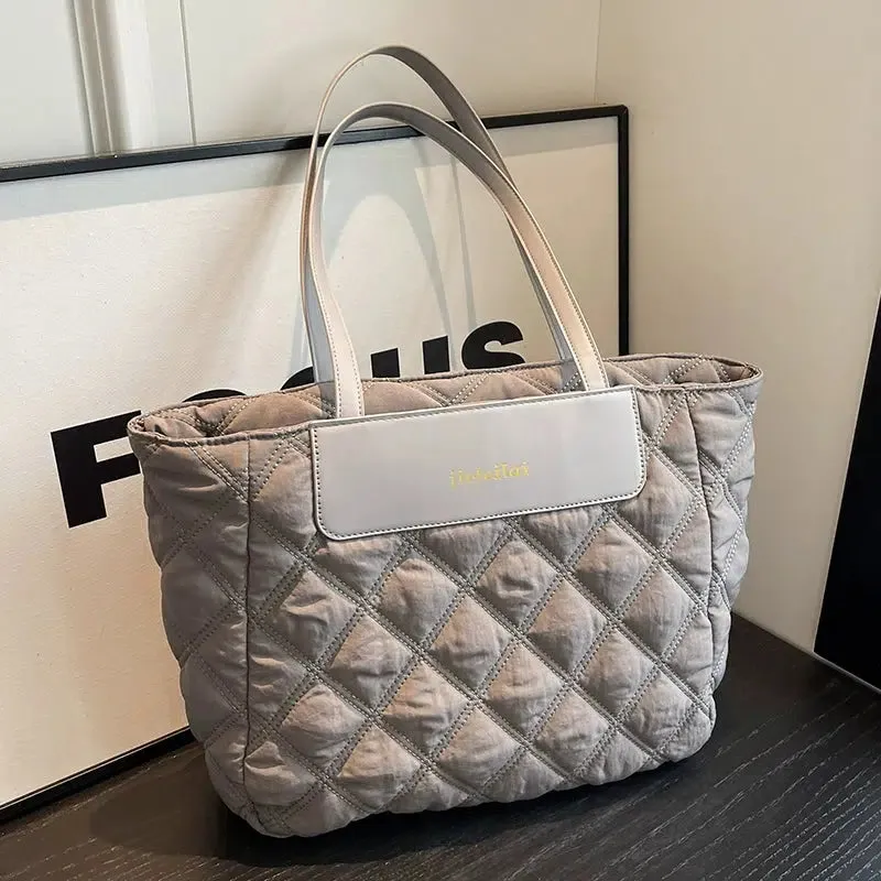 Rhombus Quilted Large Tote Bag