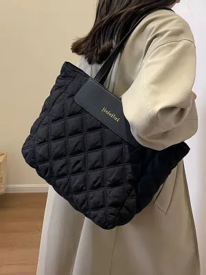 Rhombus Quilted Large Tote Bag