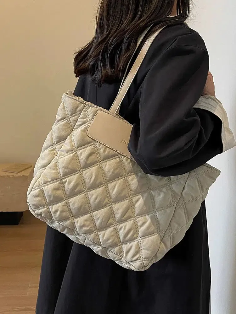 Rhombus Quilted Large Tote Bag