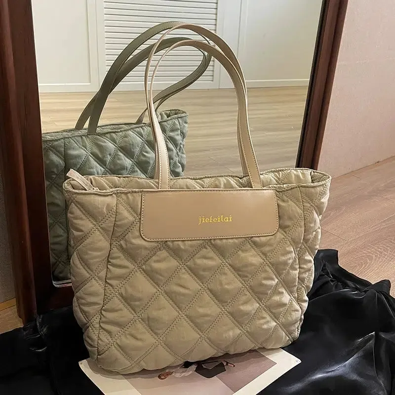 Rhombus Quilted Large Tote Bag