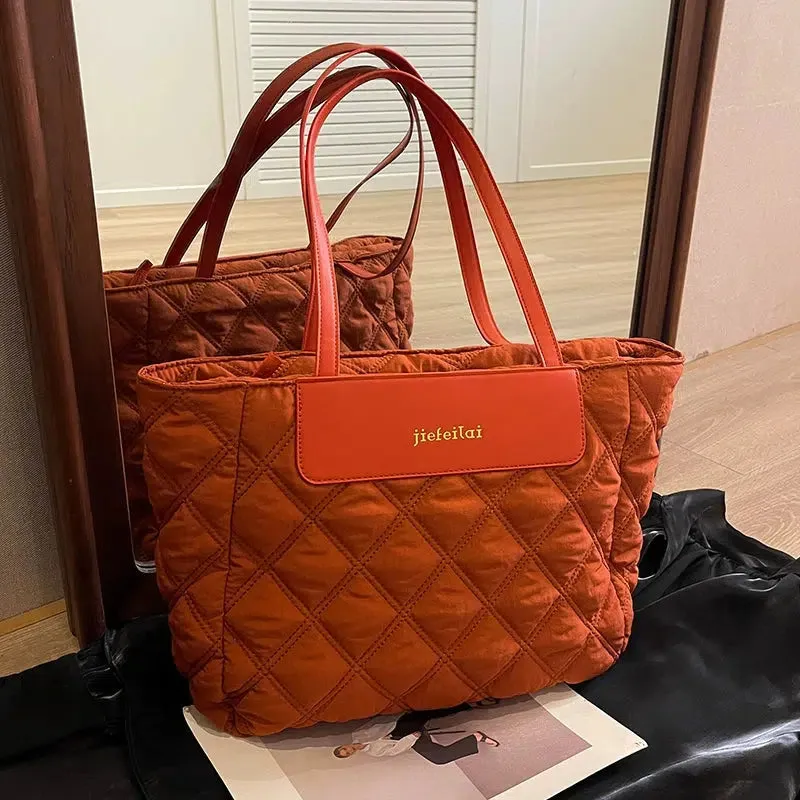 Rhombus Quilted Large Tote Bag