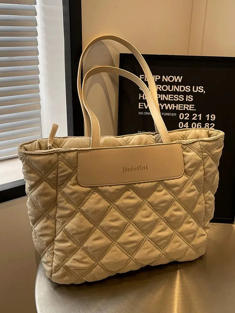 Rhombus Quilted Large Tote Bag