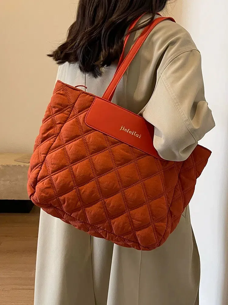 Rhombus Quilted Large Tote Bag