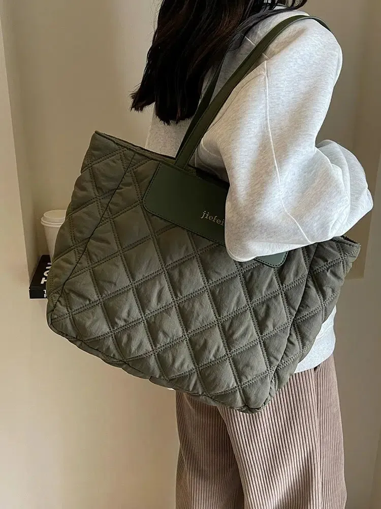 Rhombus Quilted Large Tote Bag