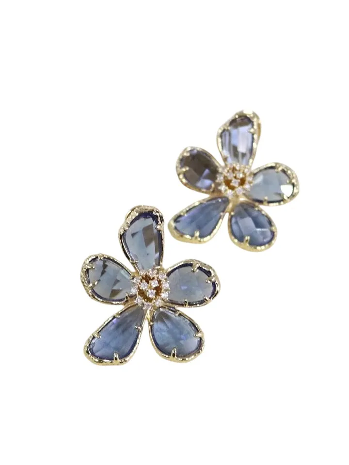 ROMANCE  FLOWER DANGLE DROP EARRINGS - BLUE