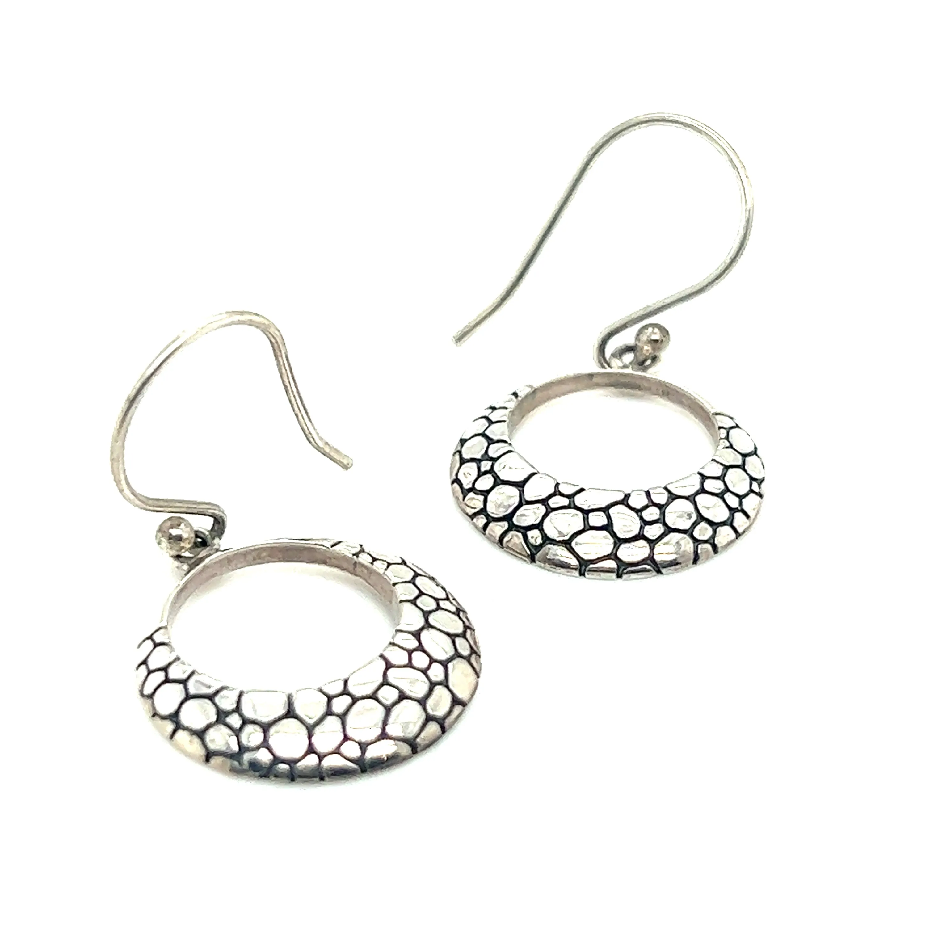 Silver Cobblestone Circle Earrings