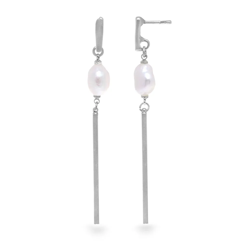 Silver Line Earrings with Pearls