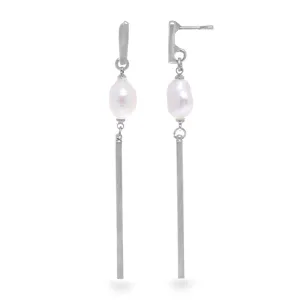 Silver Line Earrings with Pearls