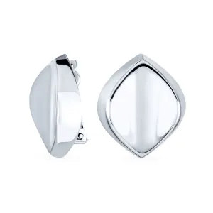 Simple Diamond Shape Polished Clip-On Earrings for Non-Pierced Ears Sterling Silver