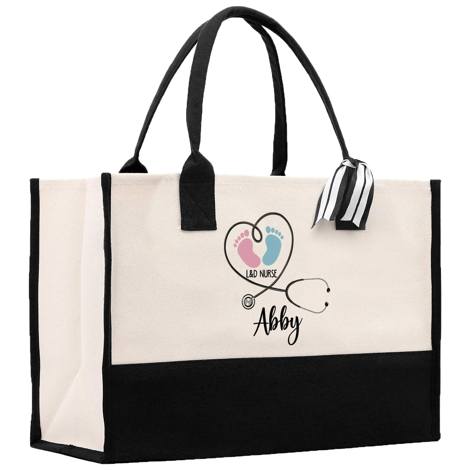 Stethoscope Heart Nurse Tote Custom Name Personalized Cotton Canvas Tote Bag Nurse Gift Future Nurse Gift Nursing Student Graduation Gift