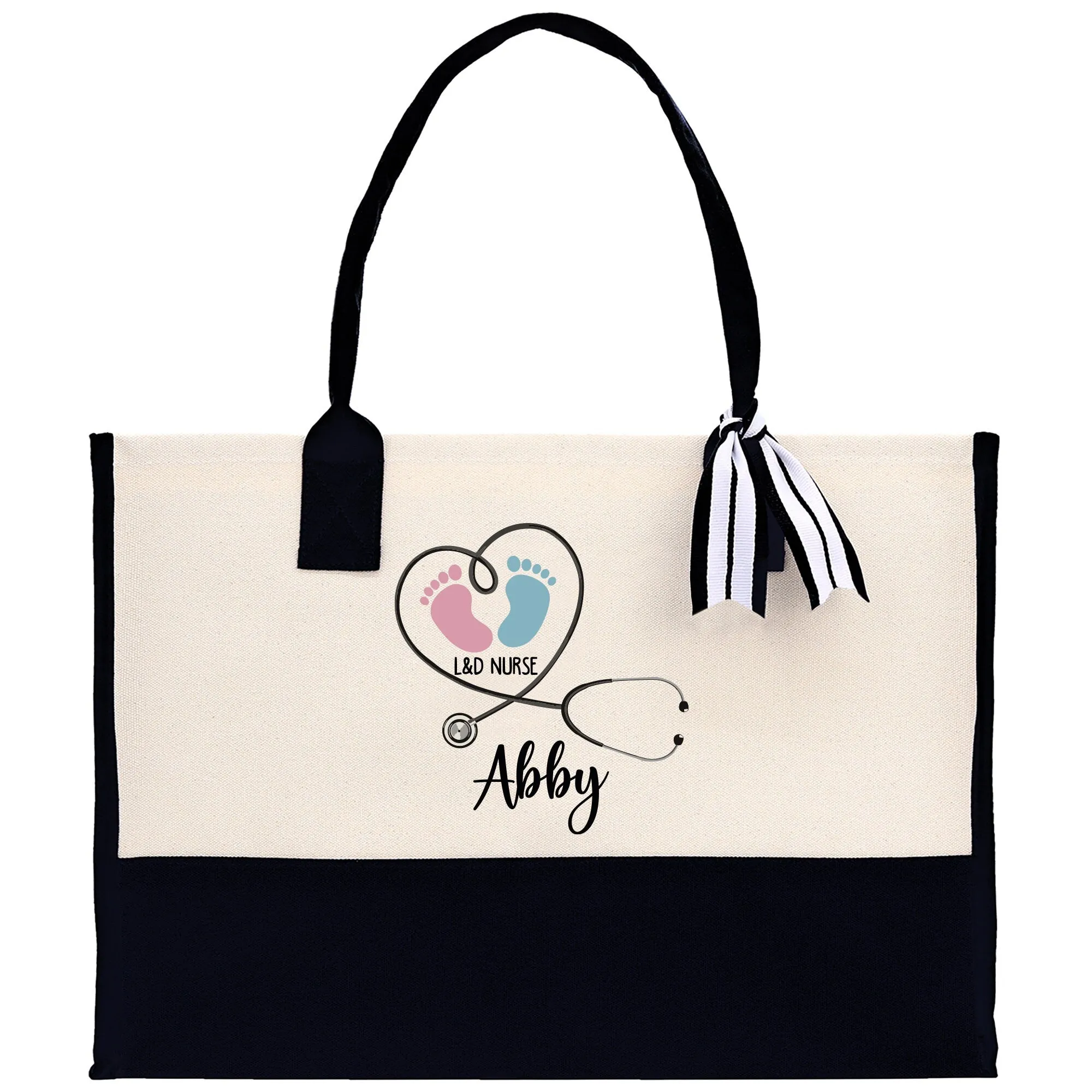 Stethoscope Heart Nurse Tote Custom Name Personalized Cotton Canvas Tote Bag Nurse Gift Future Nurse Gift Nursing Student Graduation Gift