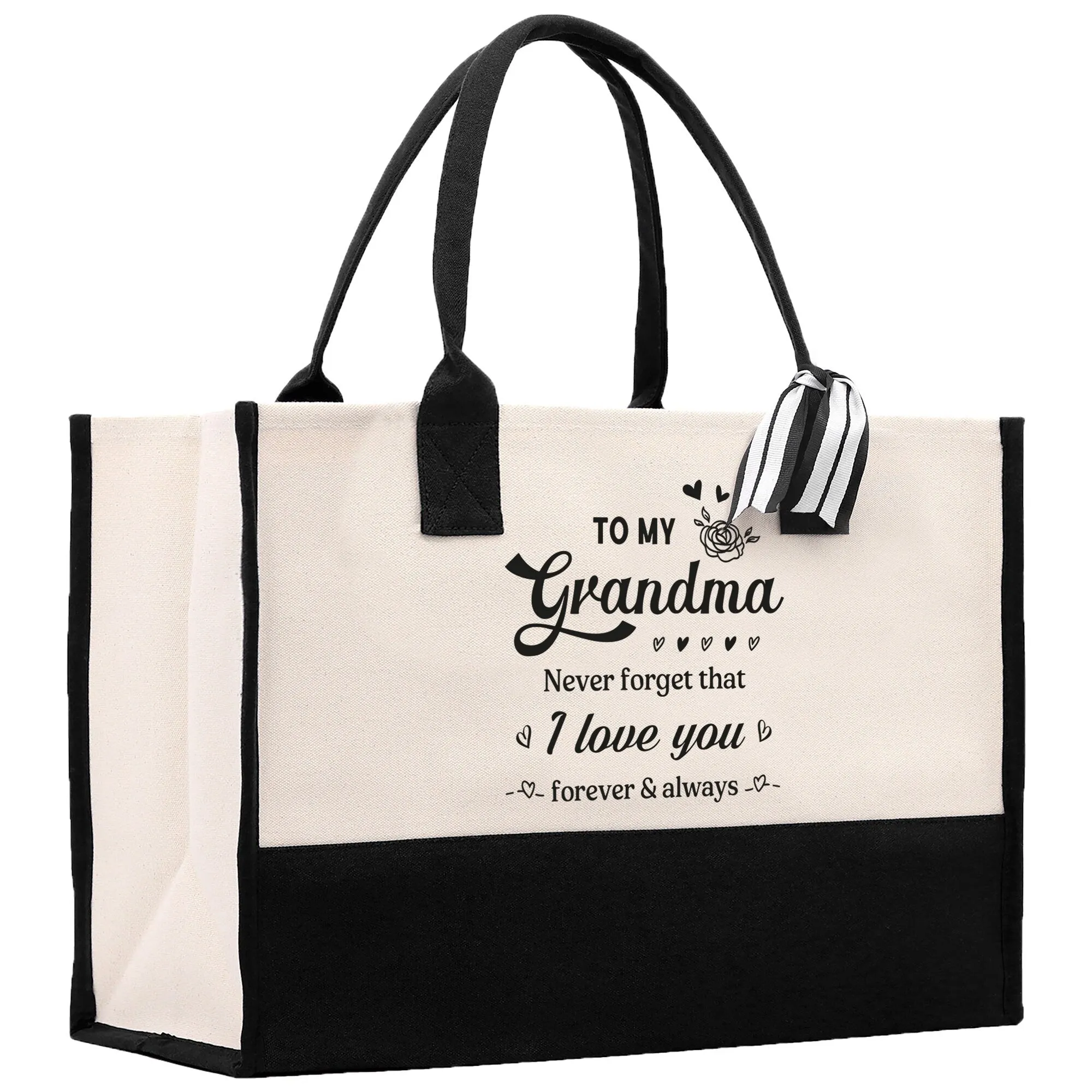 To My Grandma Never Forget That I Love You Forever & Always Cotton Canvas Tote Bag Birthday Gift From Grandkids to Grandma Jewelry Box Gift