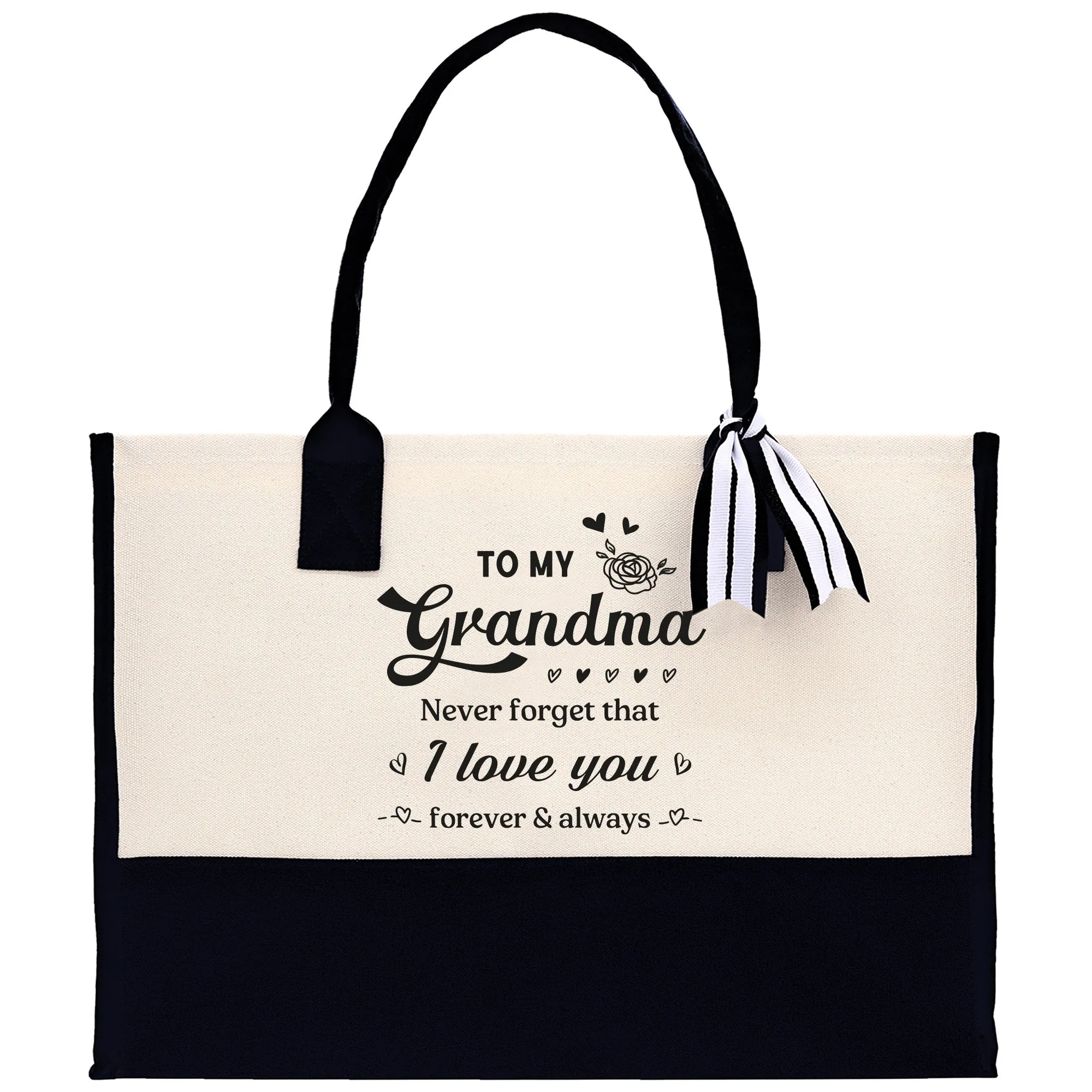 To My Grandma Never Forget That I Love You Forever & Always Cotton Canvas Tote Bag Birthday Gift From Grandkids to Grandma Jewelry Box Gift