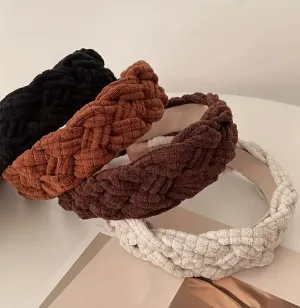 Versatile Autumn And Winter Solid Color Hair Accessories, Pressed Hair Headband, Plaid Suede Thickened Twist Braided Headband