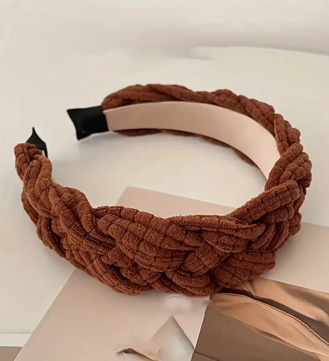 Versatile Autumn And Winter Solid Color Hair Accessories, Pressed Hair Headband, Plaid Suede Thickened Twist Braided Headband