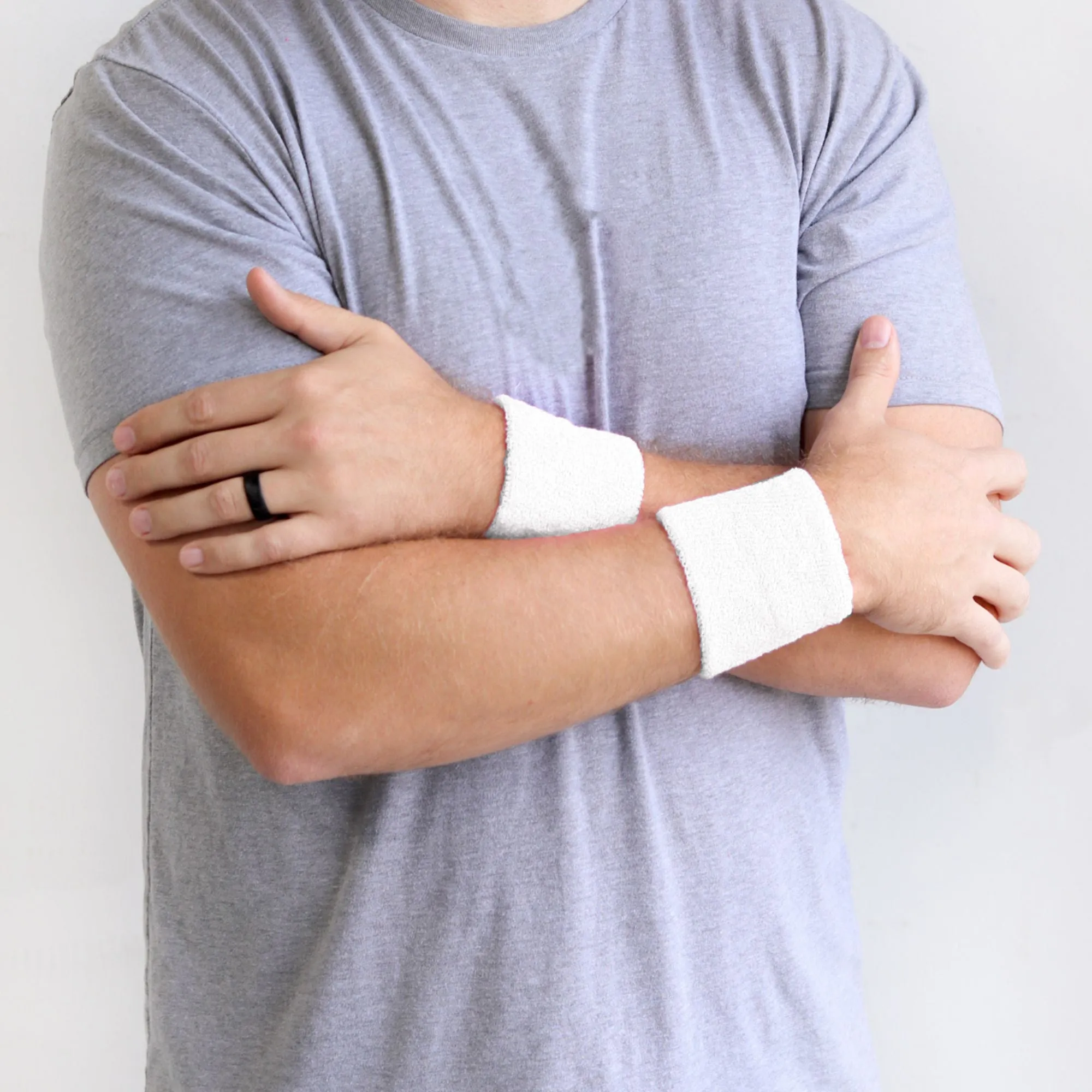 White Wrist Sweatbands - 6 Pack